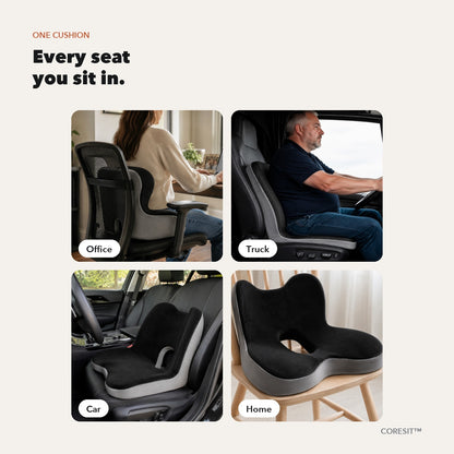 CoreSit used at the office, in a truck, in a car and at home