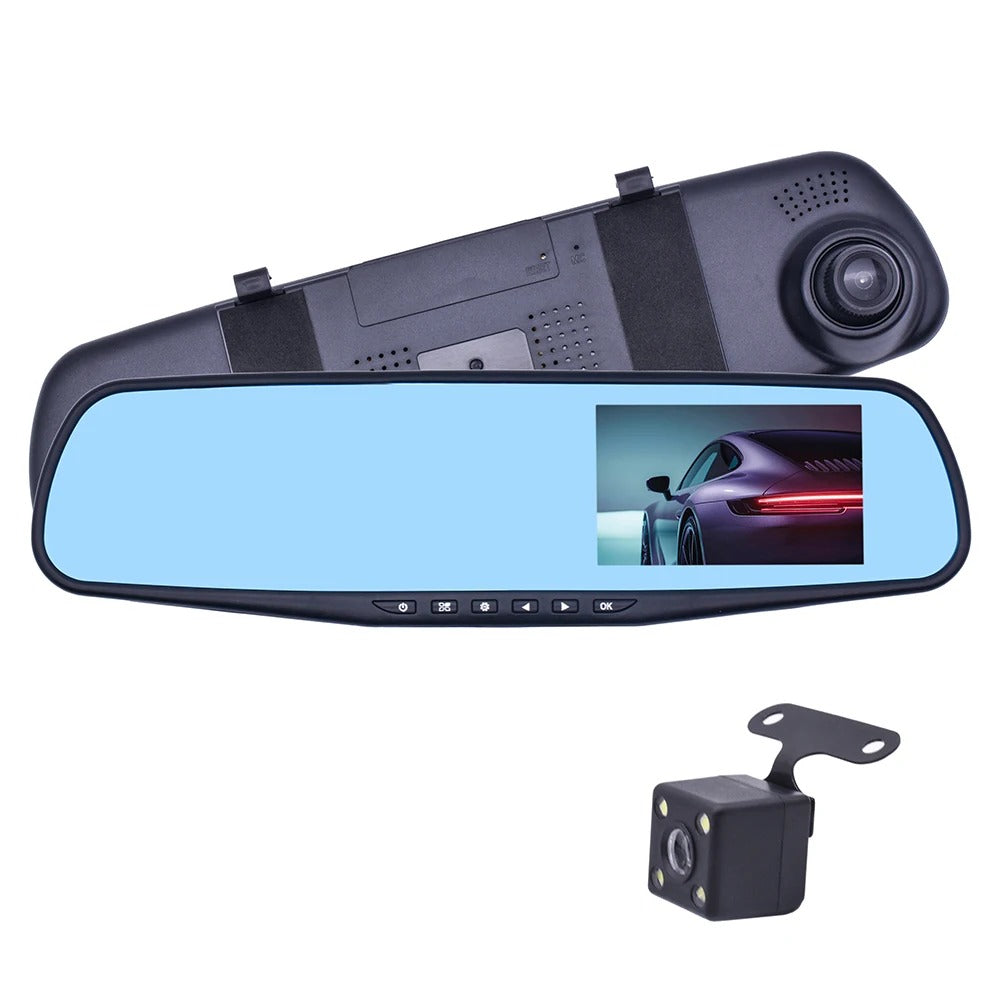 RoadEye mirror dash cam with its backup camera