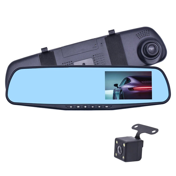 RoadEye mirror dash cam with its backup camera