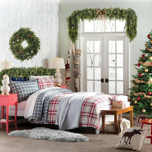 Garland above a doorway and along a headboard