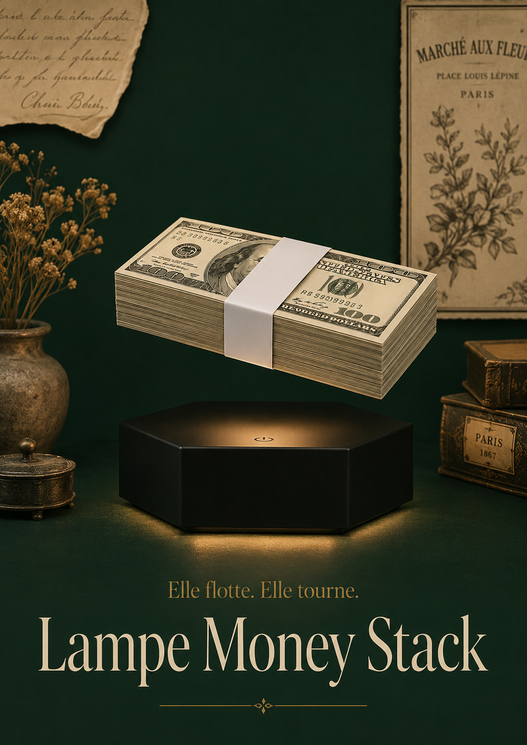 Lampe Money Stack – elle flotte, elle tourne