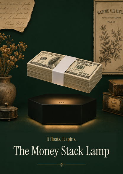 The Money Stack Lamp – it floats, it spins